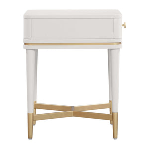 TOV Furniture Julieta 19" Art Deco Acacia Wood Nightstand with Soft-Close Drawer and Elegant Brass Accents Cream TOV-B54257