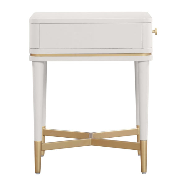 TOV Furniture Julieta 19" Art Deco Acacia Wood Nightstand with Soft-Close Drawer and Elegant Brass Accents Cream TOV-B54257