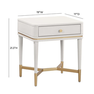 TOV Furniture Julieta 19" Art Deco Acacia Wood Nightstand with Soft-Close Drawer and Elegant Brass Accents Cream TOV-B54257