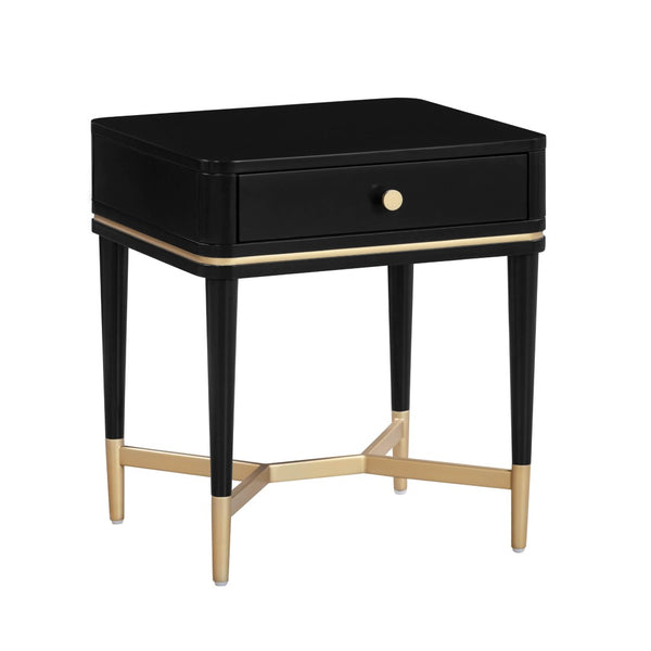 TOV Furniture Julieta 19" Art Deco Acacia Wood Nightstand with Soft-Close Drawer and Elegant Brass Accents Black TOV-B54258