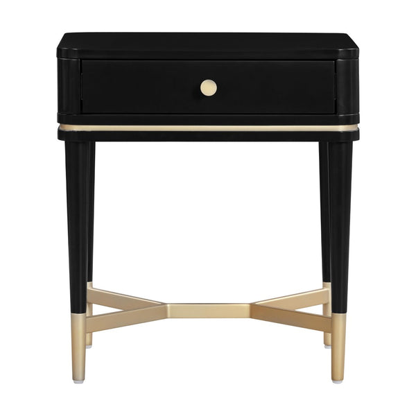 TOV Furniture Julieta 19" Art Deco Acacia Wood Nightstand with Soft-Close Drawer and Elegant Brass Accents Black TOV-B54258