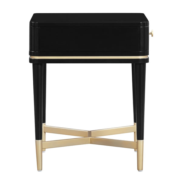 TOV Furniture Julieta 19" Art Deco Acacia Wood Nightstand with Soft-Close Drawer and Elegant Brass Accents Black TOV-B54258