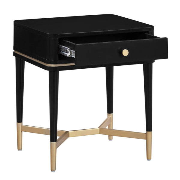 TOV Furniture Julieta 19" Art Deco Acacia Wood Nightstand with Soft-Close Drawer and Elegant Brass Accents Black TOV-B54258