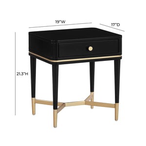 TOV Furniture Julieta 19" Art Deco Acacia Wood Nightstand with Soft-Close Drawer and Elegant Brass Accents Black TOV-B54258