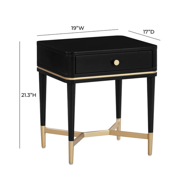 TOV Furniture Julieta 19" Art Deco Acacia Wood Nightstand with Soft-Close Drawer and Elegant Brass Accents Black TOV-B54258