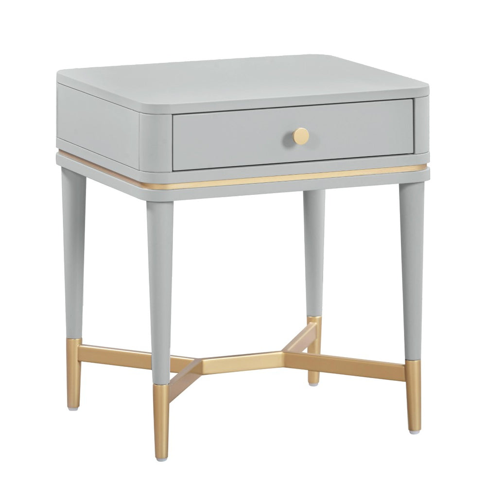 TOV Furniture Julieta 19" Art Deco Acacia Wood Nightstand with Soft-Close Drawer and Elegant Brass Accents Grey TOV-B54259