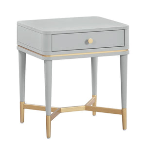 TOV Furniture Julieta 19" Art Deco Acacia Wood Nightstand with Soft-Close Drawer and Elegant Brass Accents Grey TOV-B54259