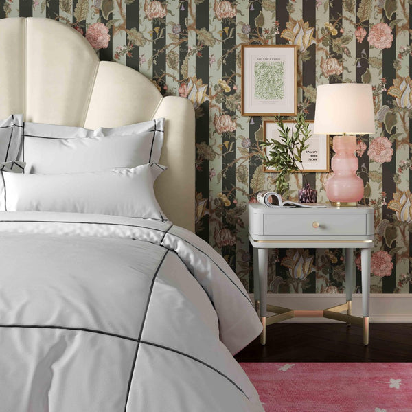 TOV Furniture Julieta 19" Art Deco Acacia Wood Nightstand with Soft-Close Drawer and Elegant Brass Accents Grey TOV-B54259