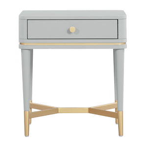 TOV Furniture Julieta 19" Art Deco Acacia Wood Nightstand with Soft-Close Drawer and Elegant Brass Accents Grey TOV-B54259