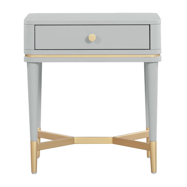 TOV Furniture Julieta 19" Art Deco Acacia Wood Nightstand with Soft-Close Drawer and Elegant Brass Accents Grey TOV-B54259