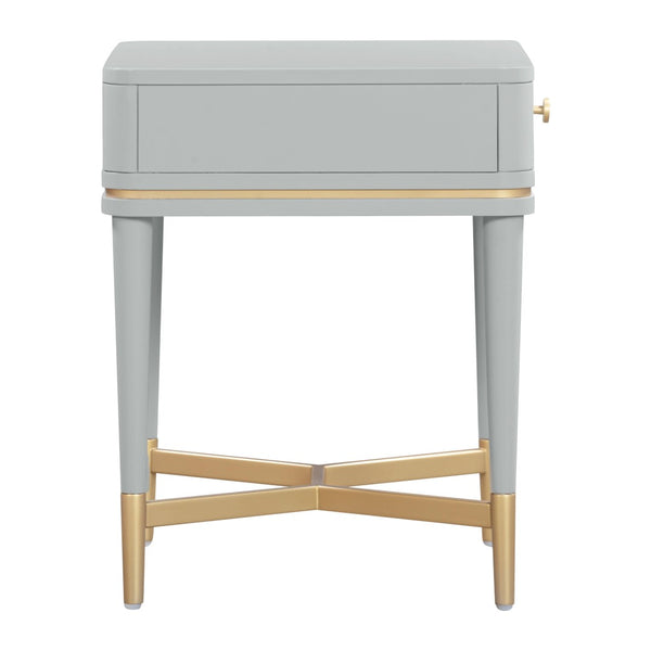 TOV Furniture Julieta 19" Art Deco Acacia Wood Nightstand with Soft-Close Drawer and Elegant Brass Accents Grey TOV-B54259