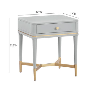 TOV Furniture Julieta 19" Art Deco Acacia Wood Nightstand with Soft-Close Drawer and Elegant Brass Accents Grey TOV-B54259