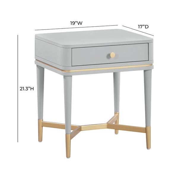 TOV Furniture Julieta 19" Art Deco Acacia Wood Nightstand with Soft-Close Drawer and Elegant Brass Accents Grey TOV-B54259