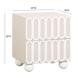 TOV Furniture Tori 23" Motif 2-Drawer Nightstand - Stylish Sculptural Design with Soft-Close Drawers for Bedrooms Taupe TOV-B54321