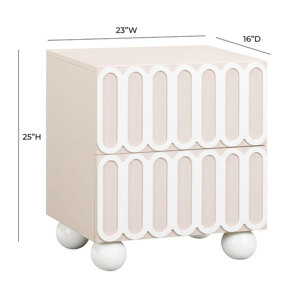 TOV Furniture Tori 23" Motif 2-Drawer Nightstand - Stylish Sculptural Design with Soft-Close Drawers for Bedrooms Taupe TOV-B54321