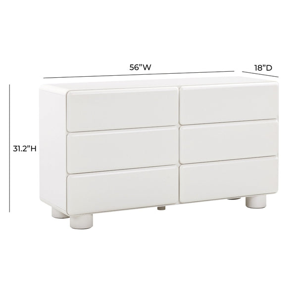 TOV Furniture Tammy 56" Chic 6-Drawer Dresser with Push-to-Open Drawers and Elegant Curved Design for Modern Spaces White TOV-B54341