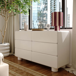 TOV Furniture Tammy 56" Chic 6-Drawer Dresser with Push-to-Open Drawers and Elegant Curved Design for Modern Spaces White TOV-B54341