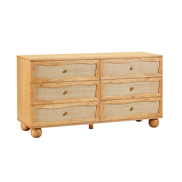 TOV Furniture Grappa Coastal-Inspired 62" Wavy Dresser with 6 Soft-Close Drawers & Natural Raffia Finish TOV-B54345