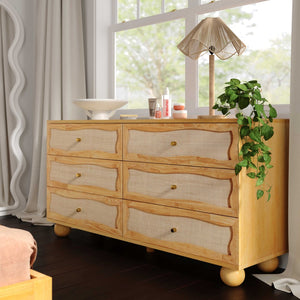 TOV Furniture Grappa Coastal-Inspired 62" Wavy Dresser with 6 Soft-Close Drawers & Natural Raffia Finish TOV-B54345