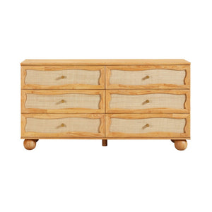 TOV Furniture Grappa Coastal-Inspired 62" Wavy Dresser with 6 Soft-Close Drawers & Natural Raffia Finish TOV-B54345