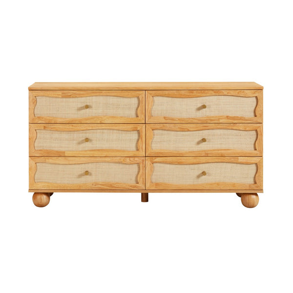 TOV Furniture Grappa Coastal-Inspired 62" Wavy Dresser with 6 Soft-Close Drawers & Natural Raffia Finish TOV-B54345