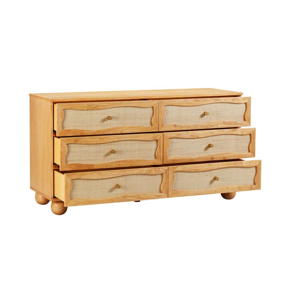 TOV Furniture Grappa Coastal-Inspired 62" Wavy Dresser with 6 Soft-Close Drawers & Natural Raffia Finish TOV-B54345