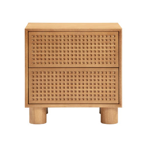 TOV Furniture Miles 22" Natural Wood Nightstand – Handcrafted, Sculptural Design with 2 Push-to-Open Drawers TOV-B54348