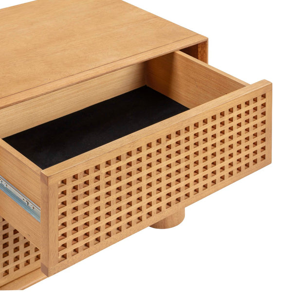 TOV Furniture Miles 22" Natural Wood Nightstand – Handcrafted, Sculptural Design with 2 Push-to-Open Drawers TOV-B54348