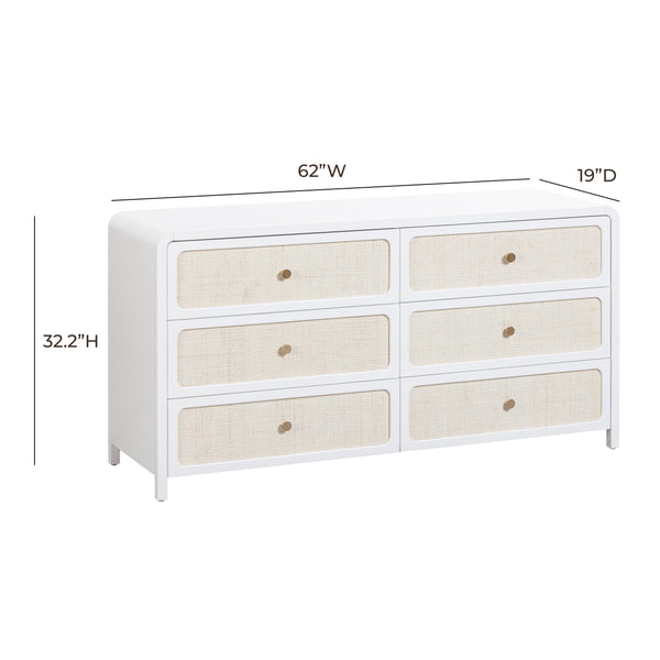 Patty White Rattan 6 Drawer Dresser TOV-B54354 TOV Furniture