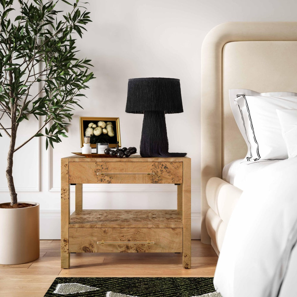 TOV Furniture Brandyss 26" Elegant Two-Drawer Nightstand with Honey Burl Finish & Soft-Closing Drawers for Storage TOV-B54387