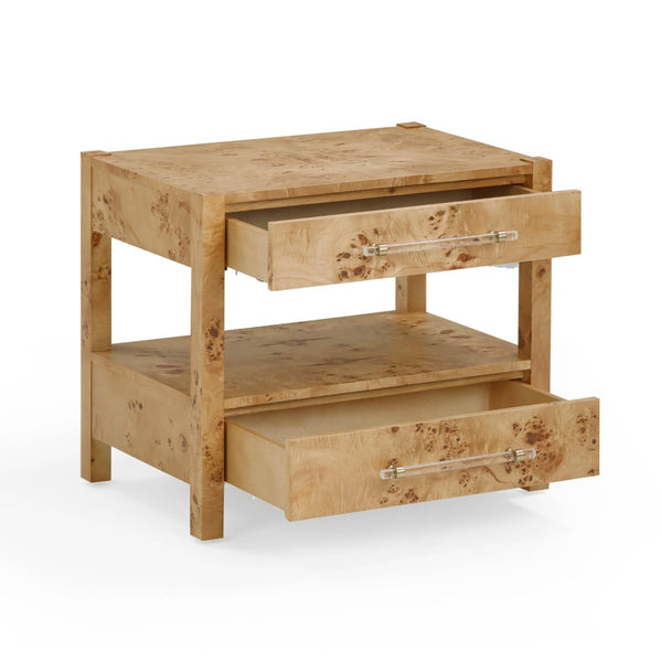 TOV Furniture Brandyss 26" Elegant Two-Drawer Nightstand with Honey Burl Finish & Soft-Closing Drawers for Storage TOV-B54387