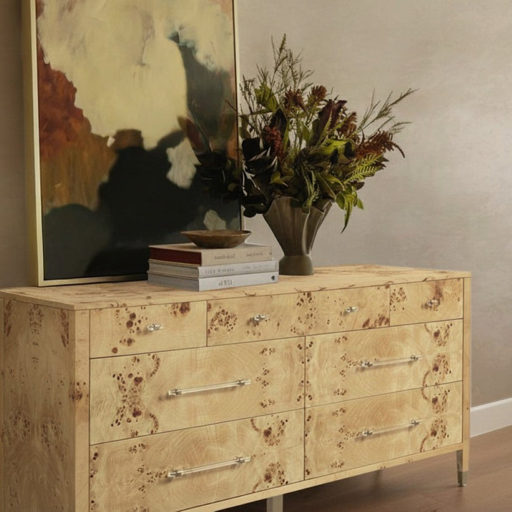 TOV Furniture Brandyss 62" Contemporary Burl 7-Drawer Dresser for Stylish Storage & Elegant Bedroom Decor Natural TOV-B54394