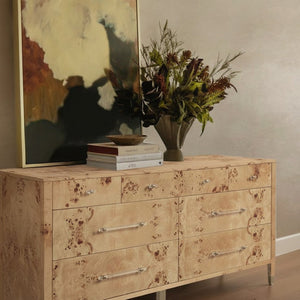 TOV Furniture Brandyss 62" Contemporary Burl 7-Drawer Dresser for Stylish Storage & Elegant Bedroom Decor Honey TOV-B54395