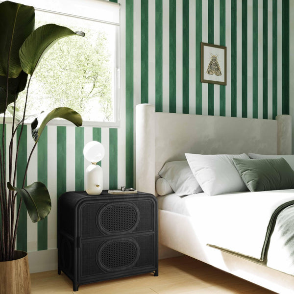 TOV Furniture Tina 27" Rattan Nightstand with Stylish Storage and Boho-Inspired Design for Your Bedroom Decor Black TOV-B54406