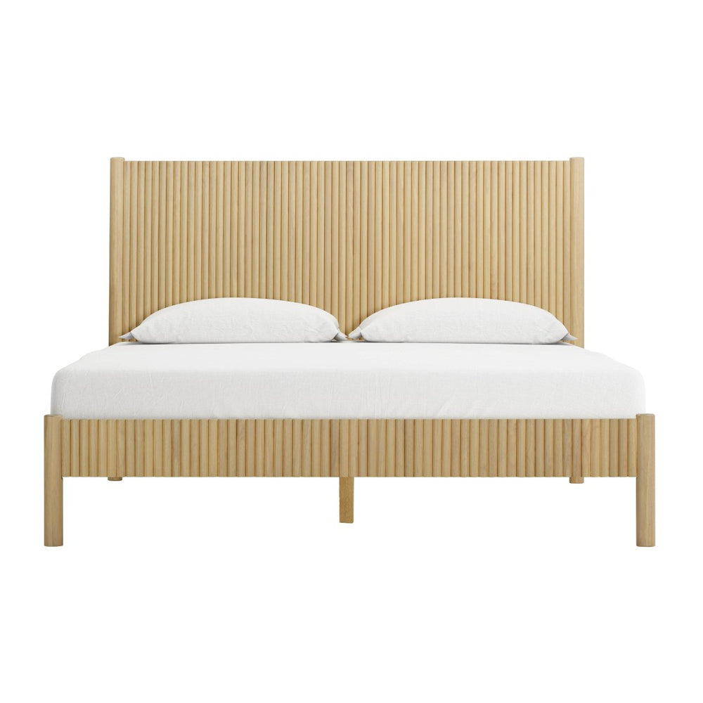 TOV Furniture Tyla Natural Wood Bed - Timeless Elegance with Fluted Detailing and Sturdy Solid Wood Construction Queen TOV-B54409