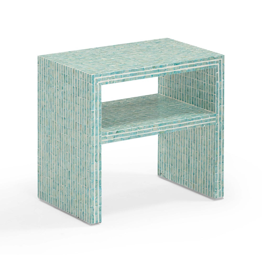 TOV Furniture Derry Artisan-Crafted Capiz Shell Nightstand – Coastal Elegance for Small Spaces and Storage Solutions Blue TOV-B54432