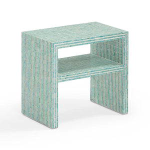 TOV Furniture Derry Artisan-Crafted Capiz Shell Nightstand – Coastal Elegance for Small Spaces and Storage Solutions Blue TOV-B54432