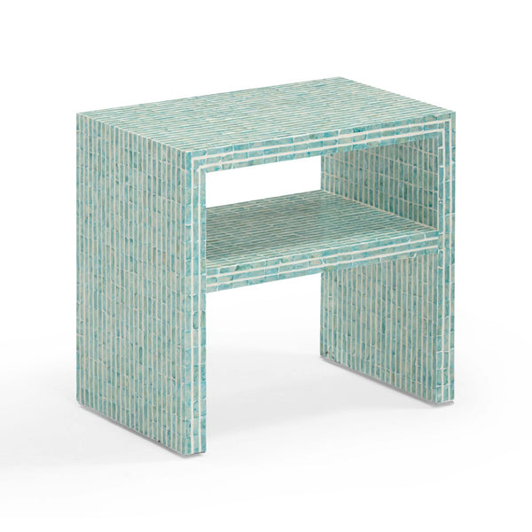 TOV Furniture Derry Artisan-Crafted Capiz Shell Nightstand – Coastal Elegance for Small Spaces and Storage Solutions Blue TOV-B54432