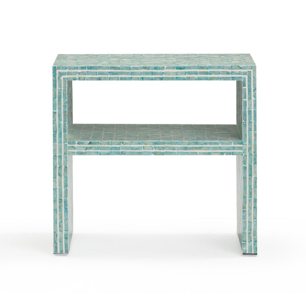 TOV Furniture Derry Artisan-Crafted Capiz Shell Nightstand – Coastal Elegance for Small Spaces and Storage Solutions Blue TOV-B54432