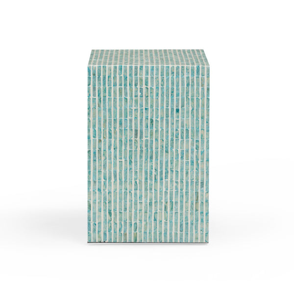 TOV Furniture Derry Artisan-Crafted Capiz Shell Nightstand – Coastal Elegance for Small Spaces and Storage Solutions Blue TOV-B54432