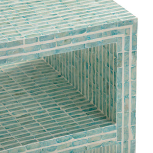 TOV Furniture Derry Artisan-Crafted Capiz Shell Nightstand – Coastal Elegance for Small Spaces and Storage Solutions Blue TOV-B54432