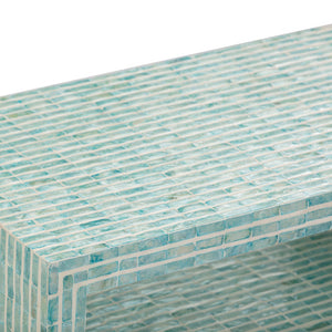 TOV Furniture Derry Artisan-Crafted Capiz Shell Nightstand – Coastal Elegance for Small Spaces and Storage Solutions Blue TOV-B54432