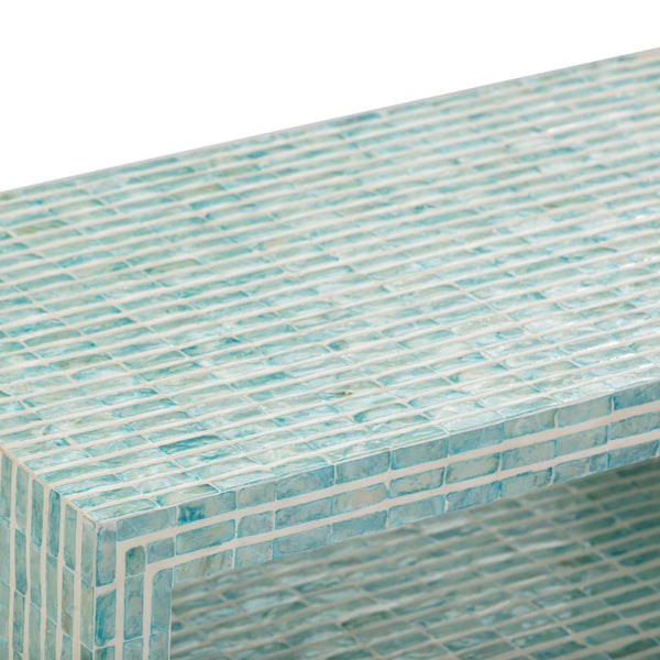 TOV Furniture Derry Artisan-Crafted Capiz Shell Nightstand – Coastal Elegance for Small Spaces and Storage Solutions Blue TOV-B54432