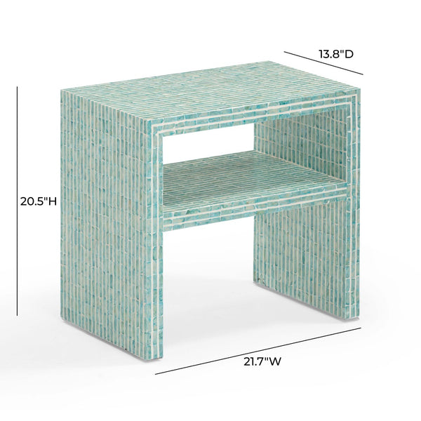 TOV Furniture Derry Artisan-Crafted Capiz Shell Nightstand – Coastal Elegance for Small Spaces and Storage Solutions Blue TOV-B54432