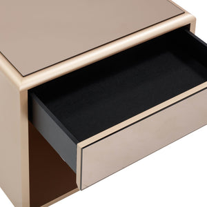 TOV Furniture Martha 25" Taupe Mirrored Nightstand - Art Deco Glam with Soft-Close Drawer & Easy-Clean Glass TOV-B54440