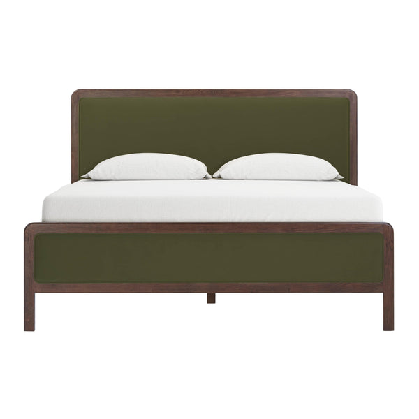 Tov Furniture Hella Velvet King Bed - Elegant Mid-century Modern Design With Solid Wood Frame For Stylish Homes Forest Green Velvet,Veneer,Wood Tov-b54447