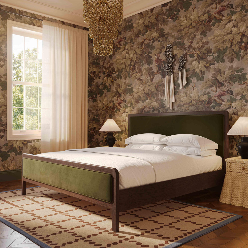 Tov Furniture Hella Velvet King Bed - Elegant Mid-century Modern Design With Solid Wood Frame For Stylish Homes Forest Green Velvet,Veneer,Wood Tov-b54448