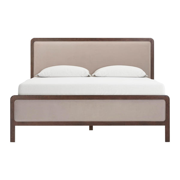 TOV Furniture Hella Velvet and Ash Wood Bed - Mid-Century Modern Design with Plush Comfort and Timeless Elegance Taupe / King TOV-B54449