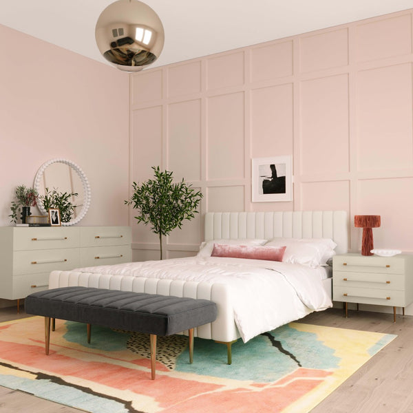 TOV Furniture Trident 28" Modern Nightstand with Soft-Close Drawers and Vegan-Leather Handles for Stylish Storage Taupe TOV-B54500