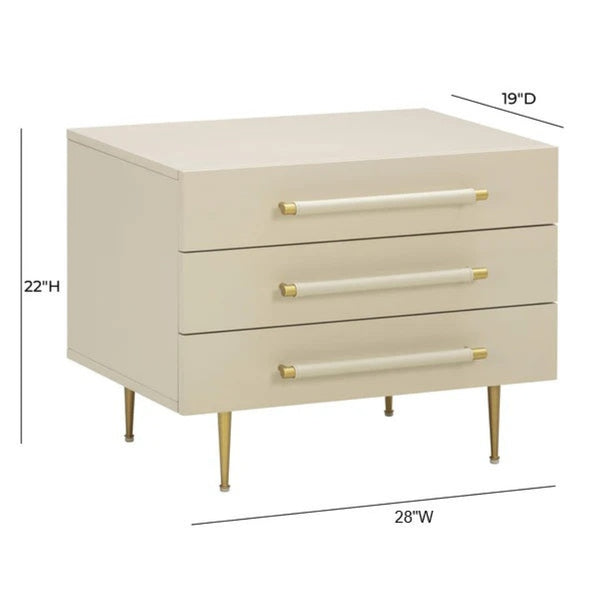 TOV Furniture Trident 28" Modern Nightstand with Soft-Close Drawers and Vegan-Leather Handles for Stylish Storage Taupe TOV-B54500